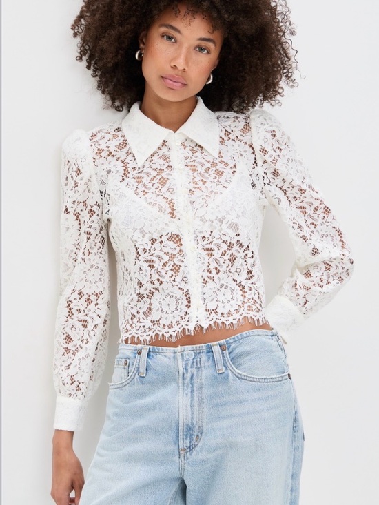 L'AGENCE Tops - L'AGENCE White Lace Button-Front Collared Blouse